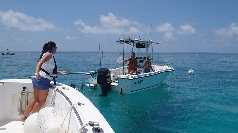 volunteers on boats removing marine debris