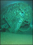 Bow of Martin  Marshall  Mars, inverted on seafloor
