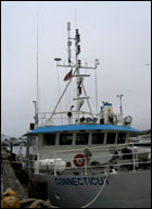 The R/V Connecticut outfitted with antennas and radio equipment for the live broadcast.