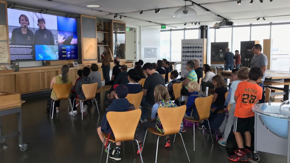 Staff livestream presentation to kids in the Cordell Bank National Marine Sanctuary exploratorium