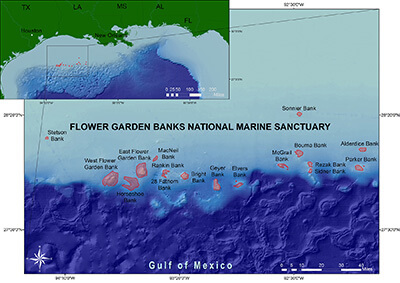 map showing the flower garden banks national marine sanctuary boundary areas
