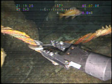 New cutting device on the ROV arm successfully cuts through derelict fishing gear