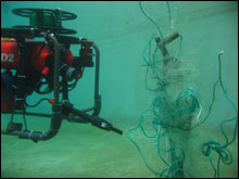 ROV tests cutting gear in pool.