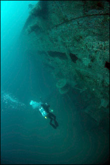 NOAA diver surveying E.M. Clark (NOAA)