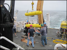 The AUV crew readies the vehicle for launching later that evening  