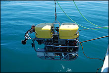 ROV during its first dunk test to check equipment and buoyancy

