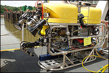 Lights and cameras are attached to the front of the ROV 
(remotely operated vehicle)