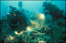 Cordell Expeditions divers removing samples during earlier dive expeditions