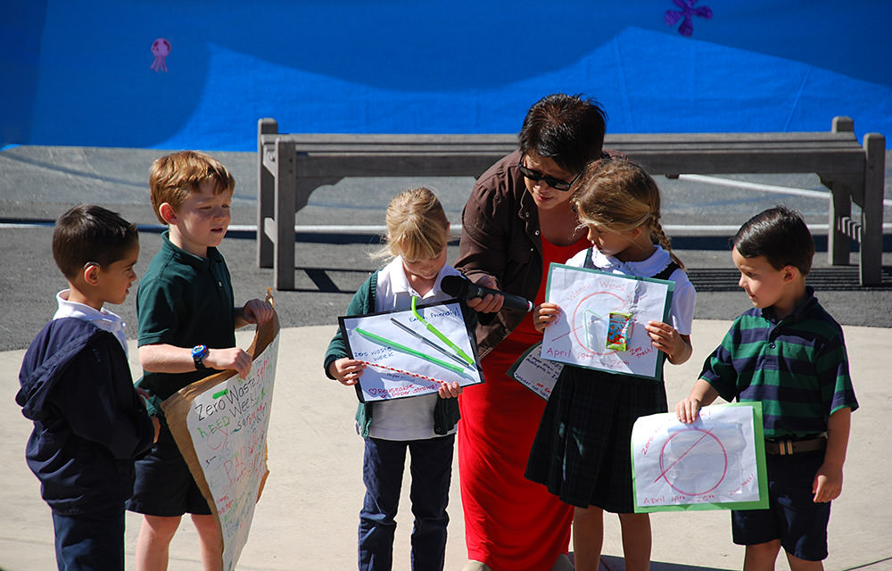 Students at Robert Louis Stevenson School in Carmel, California hosted an Earth Day assembly to educate the campus about ways to reduce waste and protect marine life