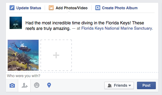 screenshot of facebook status about florida keys