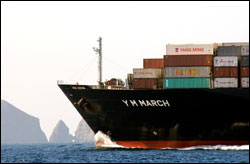 Cargo vessels pass through sanctuary waters near Anacapa Island.