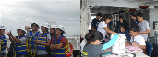 Figure 18. Students learn about marine science on an in-the-field experience on the NOAA ship Hi�ialakai. (Photos: NOAA)