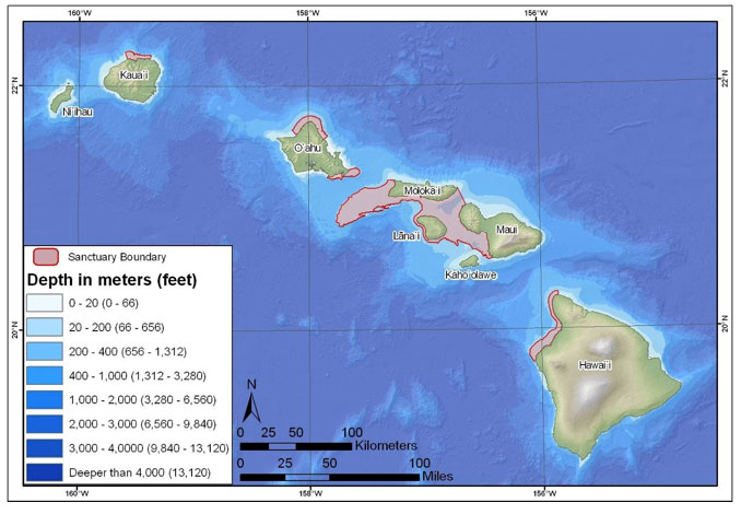Figure 19. Bathymetric map of the Hawaiian Islands Humpback Whale National Marine Sanctuary.