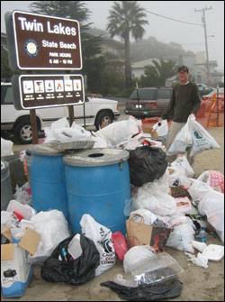 Figure 27. Trash collected from Twin Lakes State Beach during a cleanup event on July 5th, 2008. A large portion of marine debris comes from human activities on land. Photo: Save Our Shores