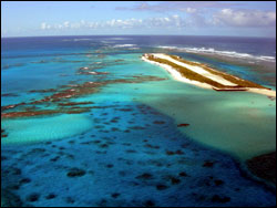 Figure 19. Tern Island at French Frigate Shoals, which was enlarged during World War II to create an air strip. Today the island is part of the Hawaiian Islands National Wildlife Refuge, operated year-round as a field station by the U.S. Fish and Wildlife Service and seasonally visited by NOAA Fisheres marine mammal and sea turtle scientists and U.S. Fish and Wildlife Service seabird biologists and volunteers.