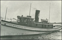 Figure 25. The tug W. G. Mason, built in 1898 and abandoned near Rogers City around 1924. Several smaller, local craft like these are found around Thunder Bay (NOAA Thunder Bay Sanctuary Research Collection).   