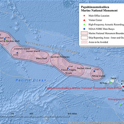 Map depicting Papahanaumokuakea location and office headquarters
