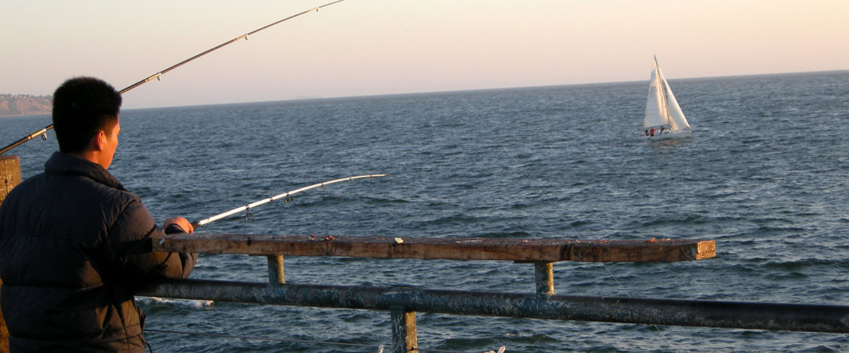 photo of person fishing off a pier