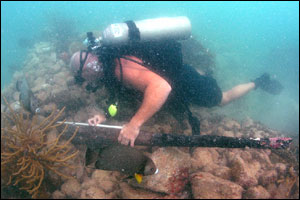 diver measuring artifacts