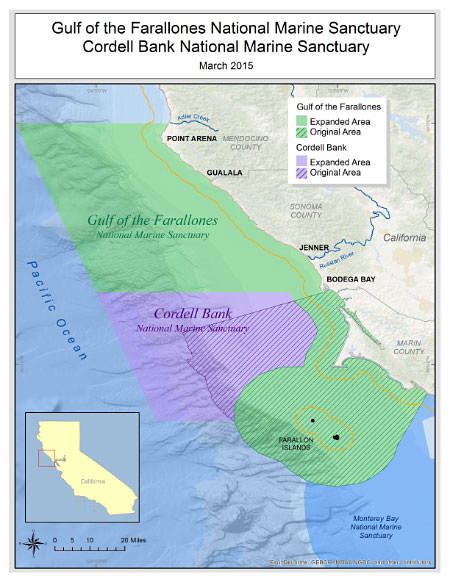 Map of expanded Gulf of the Farallones and Cordell Bank National Marine Sanctuaries