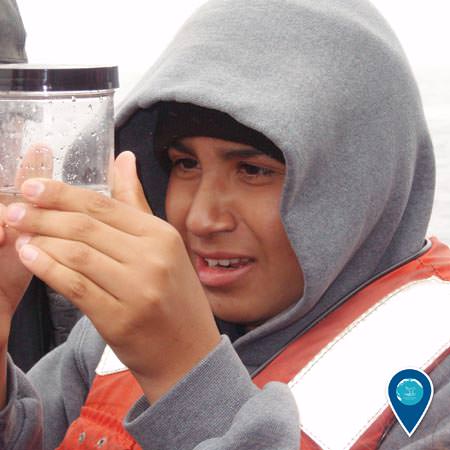a student examines a water sample