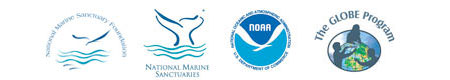 logos of the national marine sanctuary foundation, office of national marine sanctuaries, noaa and the globe program