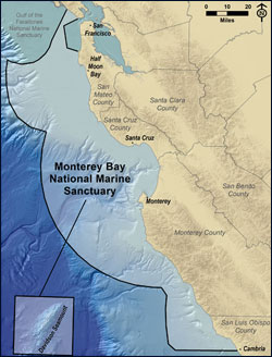 map with the boundary of the Monterey Bay National Marine Sanctuary