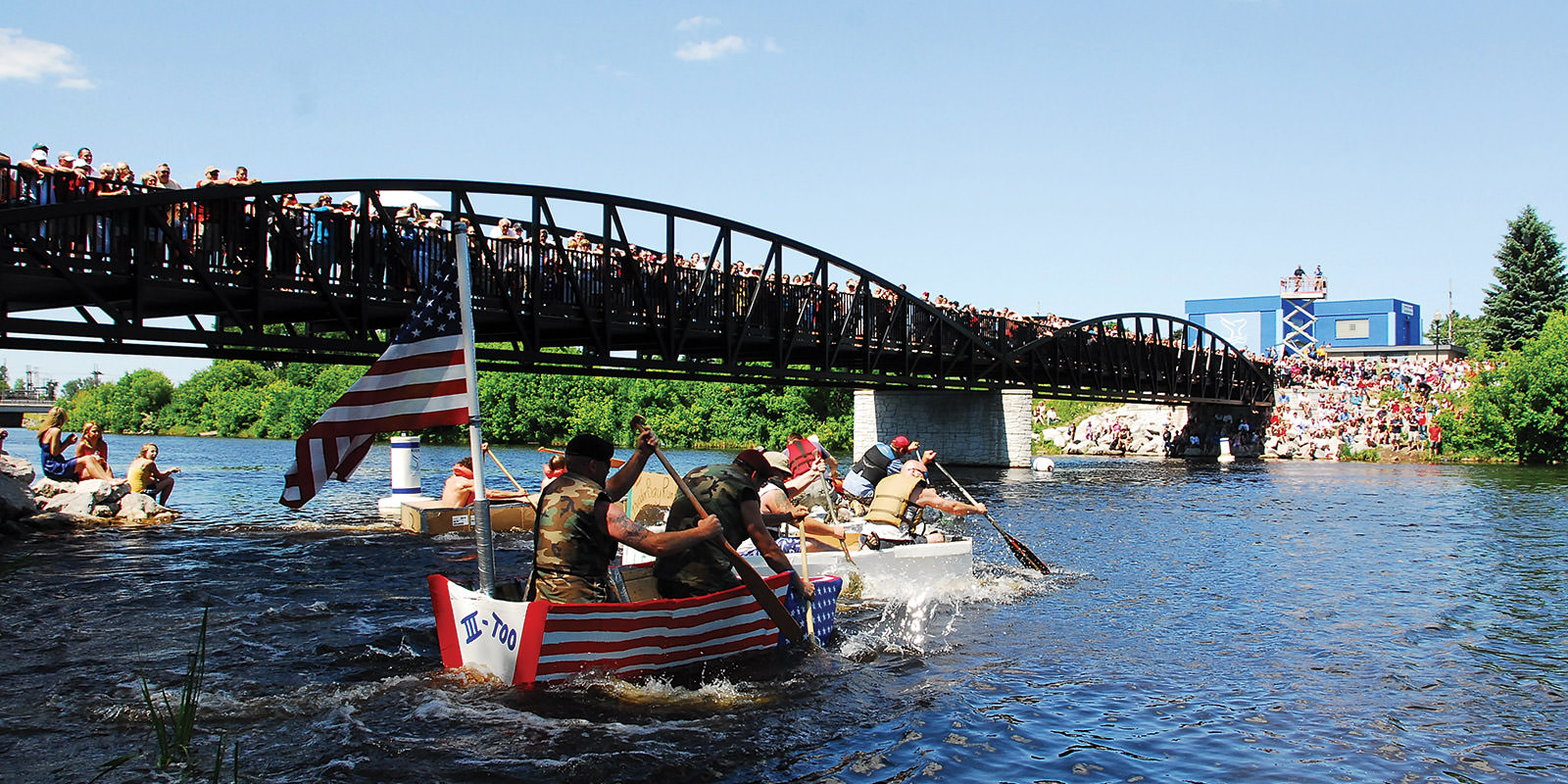Visitors compete in the cardboard boat regatta at the annual Thunder Bay Maritime Festival.