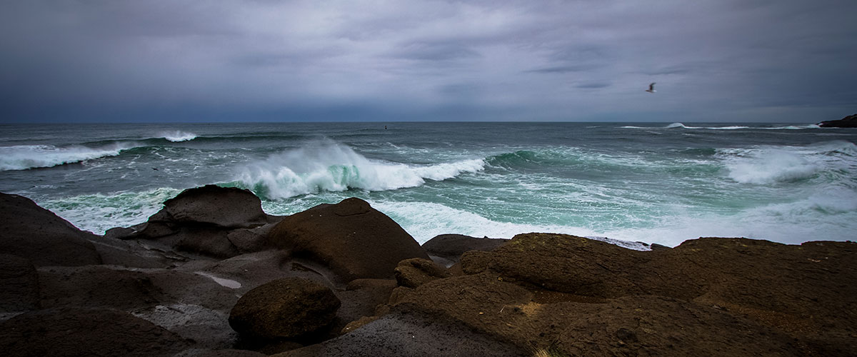 photo of waves crashing on rocks