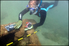 Diver conducting photo documentation of the major features of the wreck site.  J Coney/NOAA ONMS