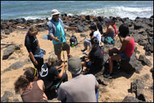 Lana`i residents being introduced to the field work on the north shore.  J Coney/NOAA ONMS