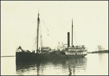 The local Inter Island steamer SS Kaiulani, owned at the end of her career by Amos Frank Cooke and Kurt A.M. Kahnert.  Is the Kaiulani now somewhere at Shipwreck Beach?  Inter-Island Steam Navigation Company Bishop Museum