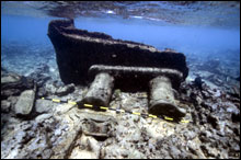 Bitts from the shipwreck SS Quartette, a Liberty ship 
wrecked at Pearl and Hermes Atoll
(Credit: Tane Casserley/NOAA)
