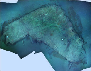 A visual photo-mosaic of a piece of Titanic's hull.