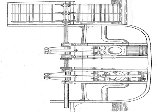 Lighthall Patent Lever Half-Beam Engine as placed in a hull. 