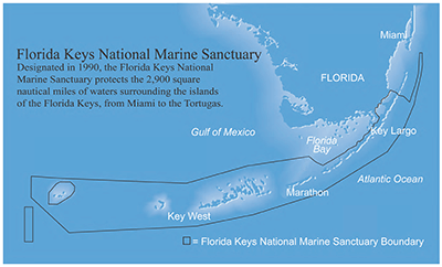map highlighting the boundary of Florida Keys National Marine Sanctuary