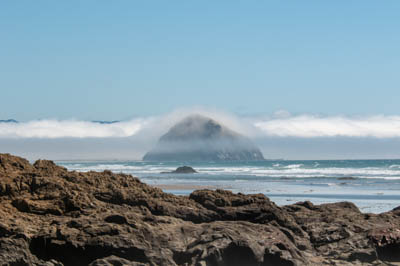 view from the rock shore to morro rock, a volcanic plug