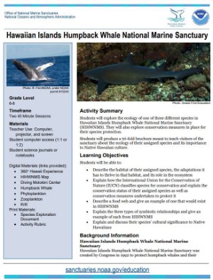 Hawaiian Islands Humpback Whale National Marine Sanctuary VR lesson plan