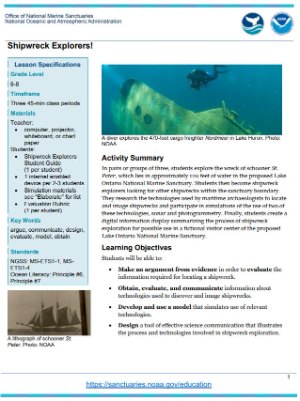 Proposed Lake Ontario National Marine Sanctuary VR lesson plan