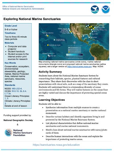 Preview of Exploring Marine Sanctuaries Lesson Plan