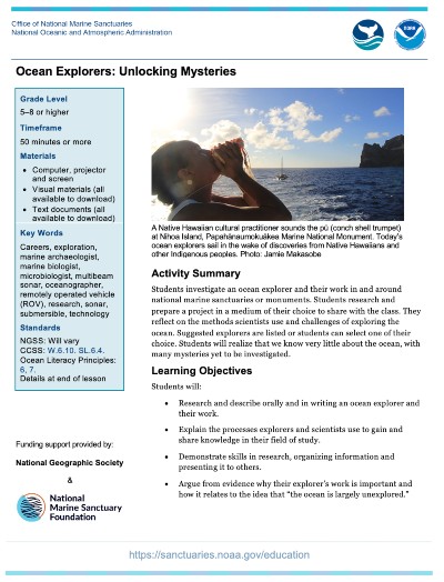 Preview of Ocean Explorers: Unlocking Mysteries Lesson Plan