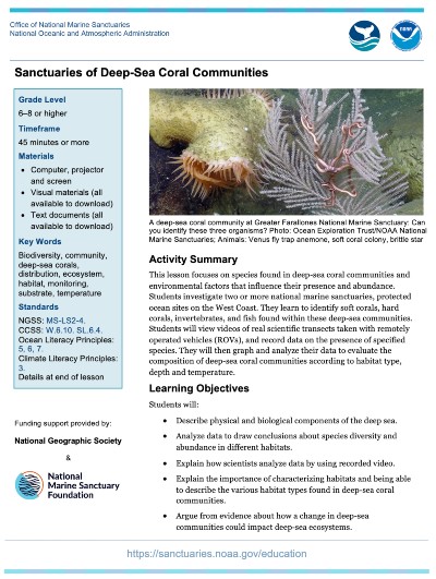 Preview of Deep-Sea Coral Communities Lesson Plan