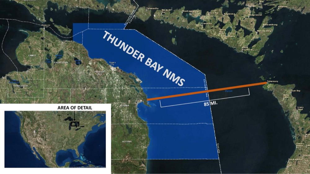 map of thunder bay national marine sanctuary and the path the paddleboarders took