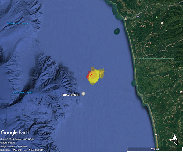 map of the march 8 2018 meteorite fall in olympic coast national marine sanctuary
