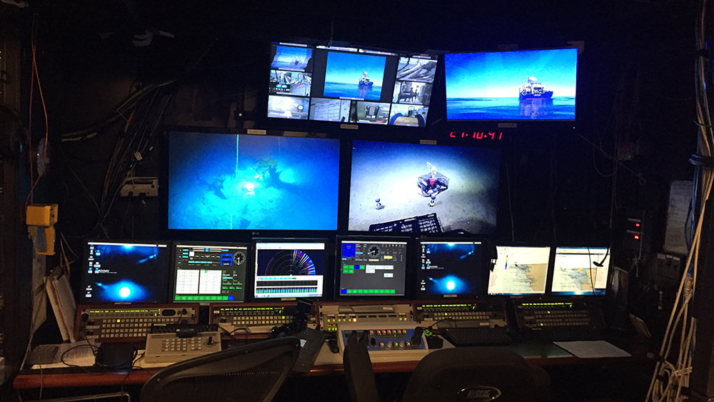 computer monitors showing readouts from an rov dive