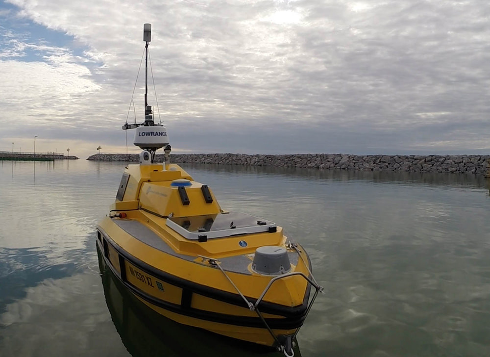 autonomous surface vehicle BEN (Bathymetric Explorer and Navigator) on the water