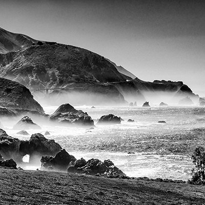 black and white photo of the big sur coastline