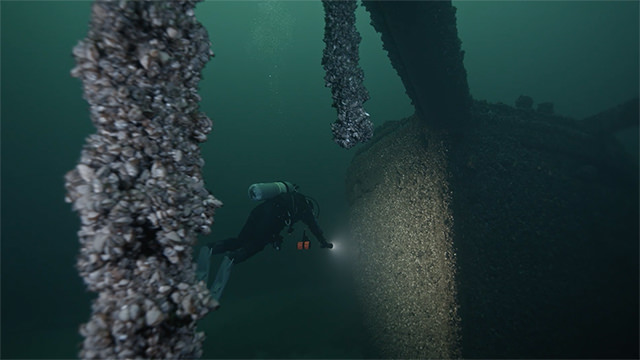 diver near a shipwreck