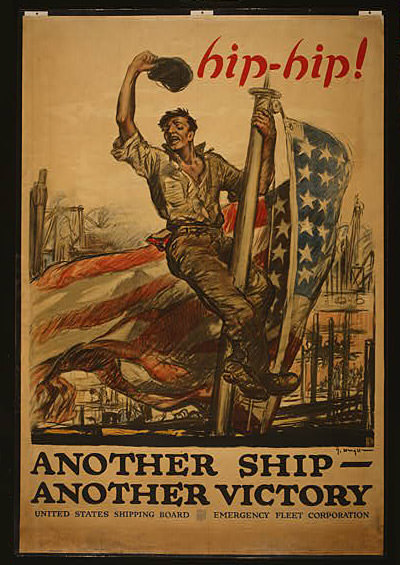 poster of a man on a flag pole with an american flag hanging on the pole