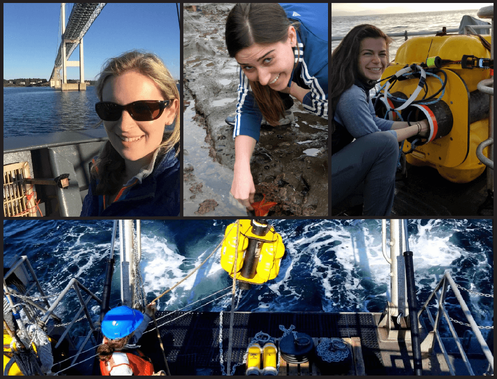 Three different women and acoustic monitoring equipment